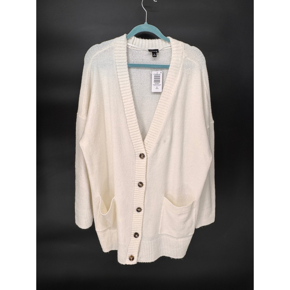 Torrid Cardigan Women 2X White NWT Oversized Boyfriend Vegan Cashmere Pockets